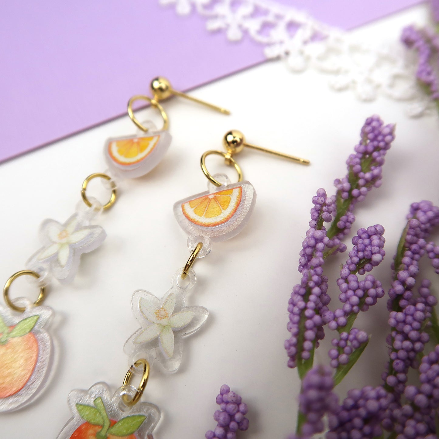 Orange 3 Charm Dangle Earrings