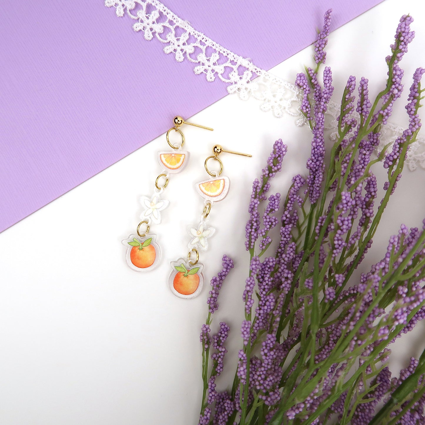 Orange 3 Charm Dangle Earrings