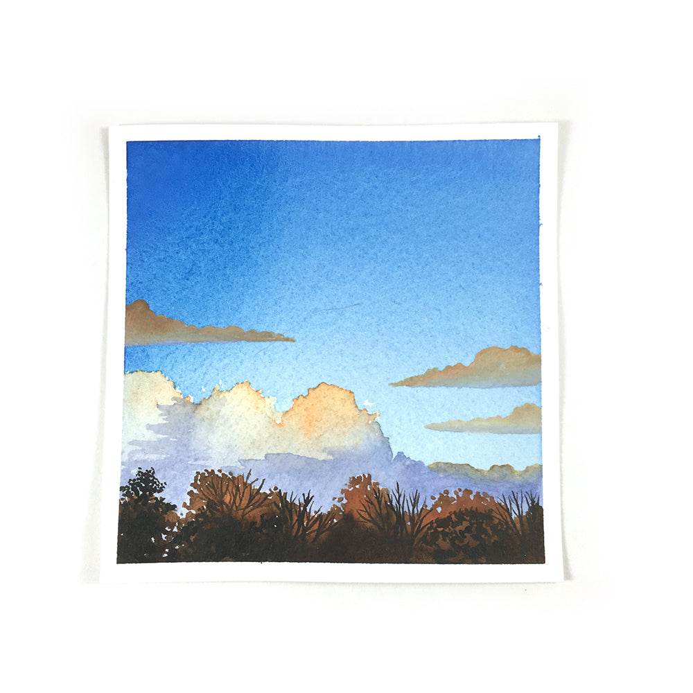 Orange Cloudy Sunset - Original Watercolor Painting Inktober Day 28