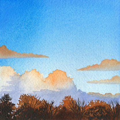 Orange Cloudy Sunset - Original Watercolor Painting Inktober Day 28