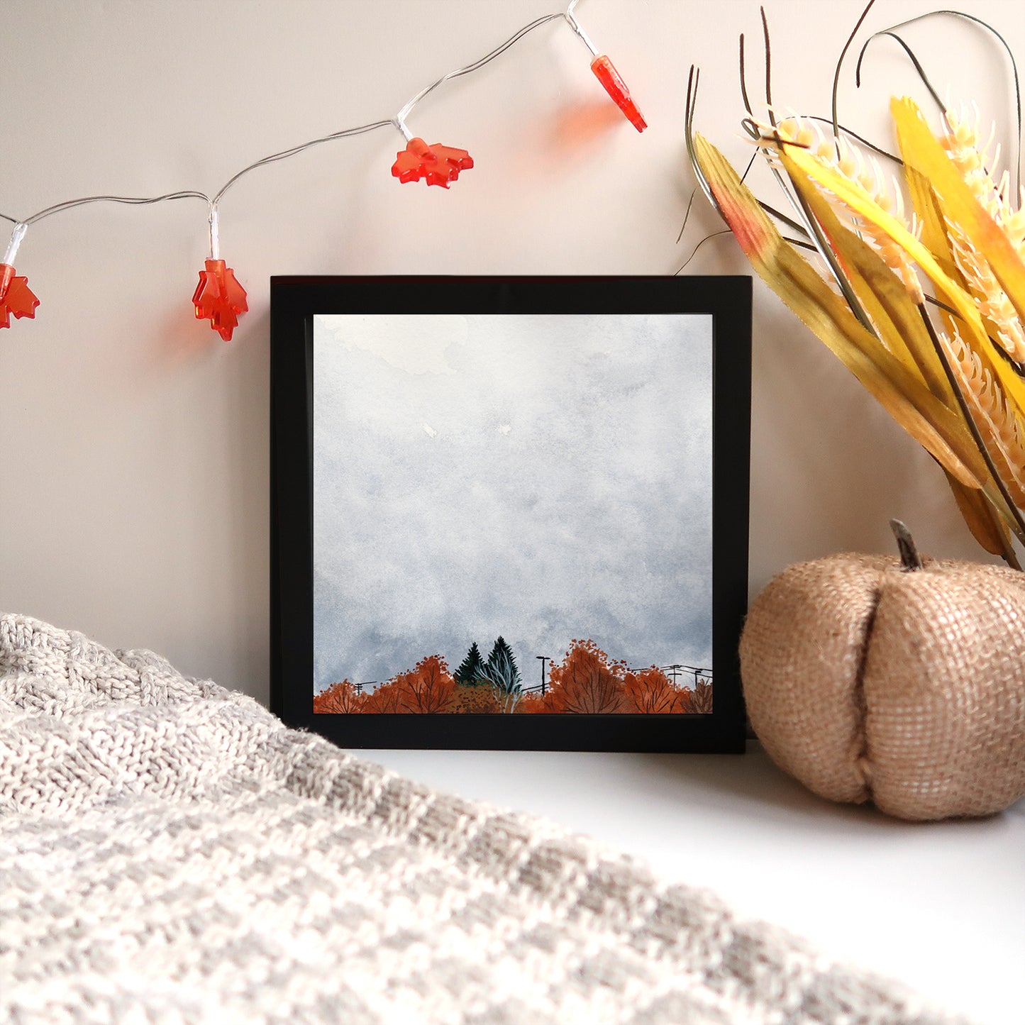 Tiny Fall Orange Skyline - Watercolor Sky Art Print