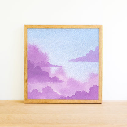 Purple and Blue Pastel Cloudscape - Watercolor Sky Art Print