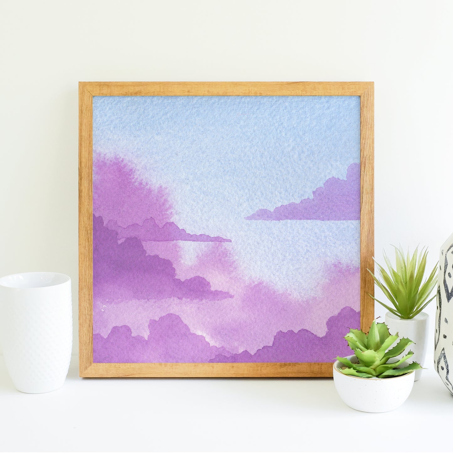 Purple and Blue Pastel Cloudscape - Watercolor Sky Art Print