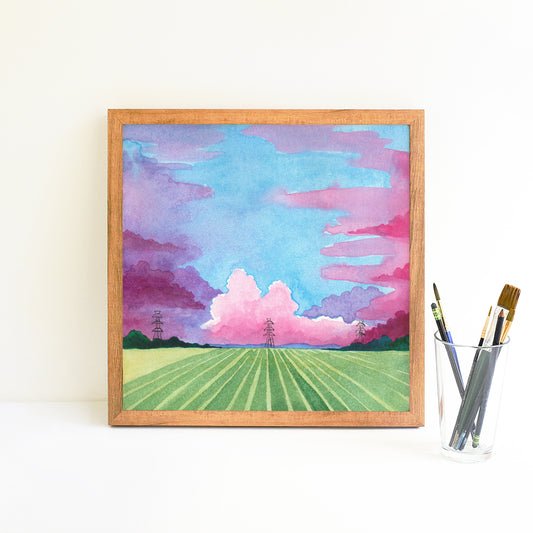 Pastel Cornfields - Watercolor Sky Art Print