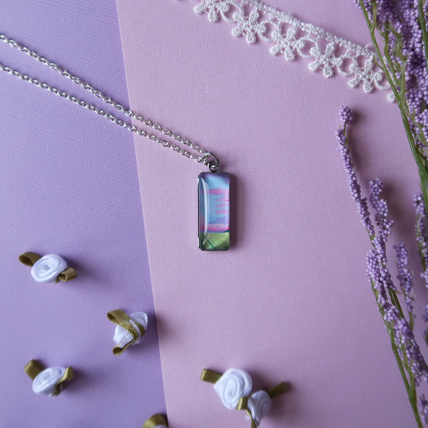 Pastel Cornfields Miniature Watercolor Sky Necklace