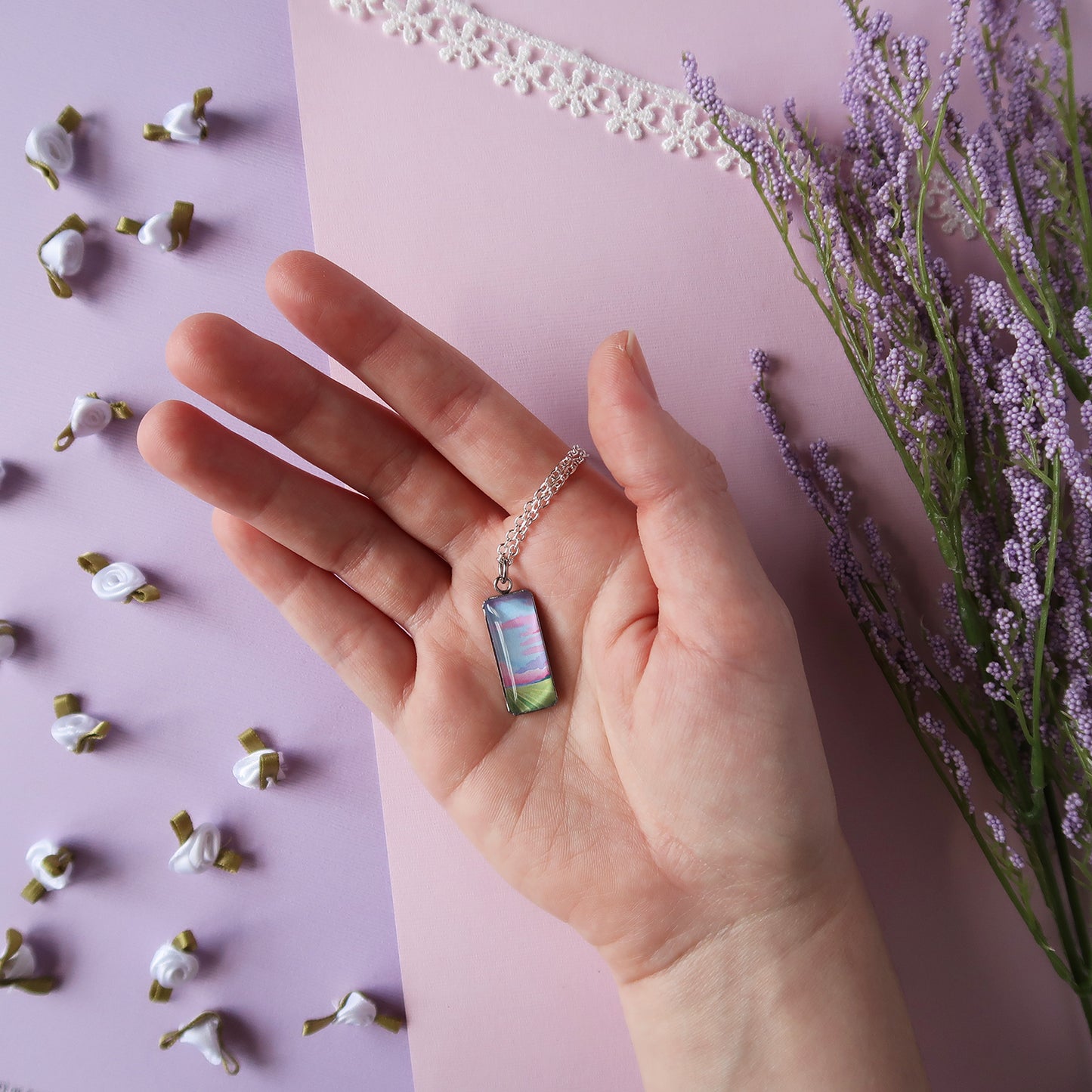 Pastel Cornfields Miniature Watercolor Sky Necklace