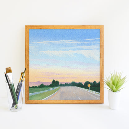 Pastel Highway Sunset - Watercolor Sky Art Print