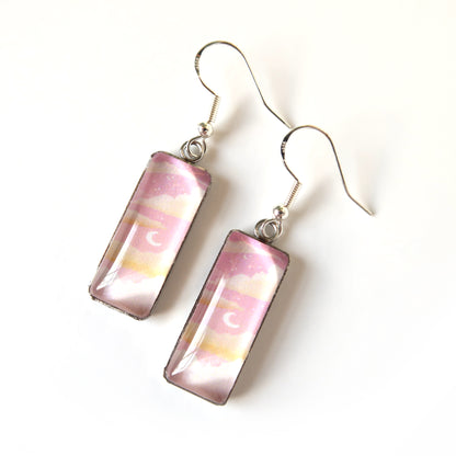 Dreamy Pink Sunset Rectangle Dangle Earrings