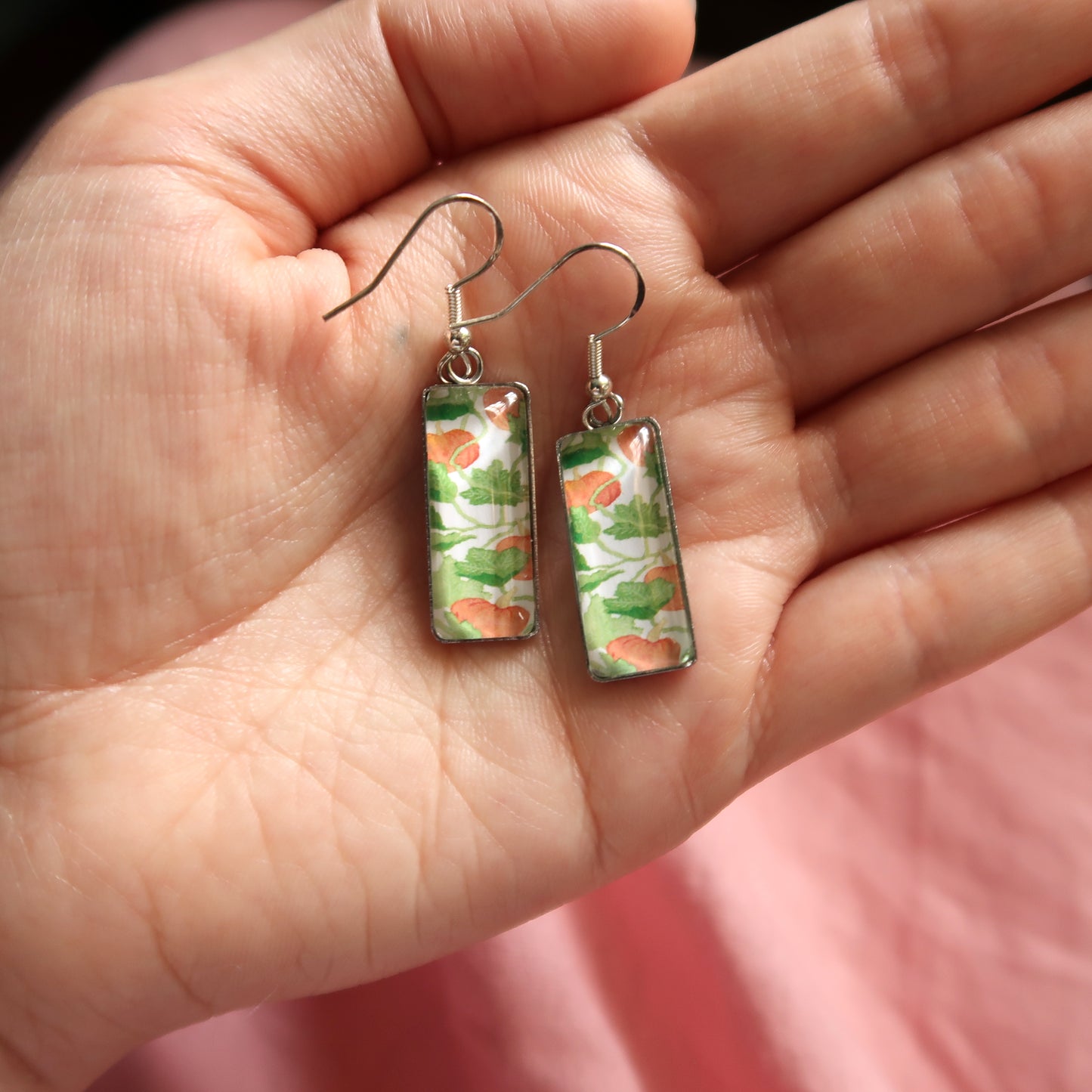 Pumpkin Vines Rectangle Dangle Earrings