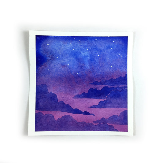 Purple and Blue Twiglight Sky - Original Watercolor Painting Inktober Day 1