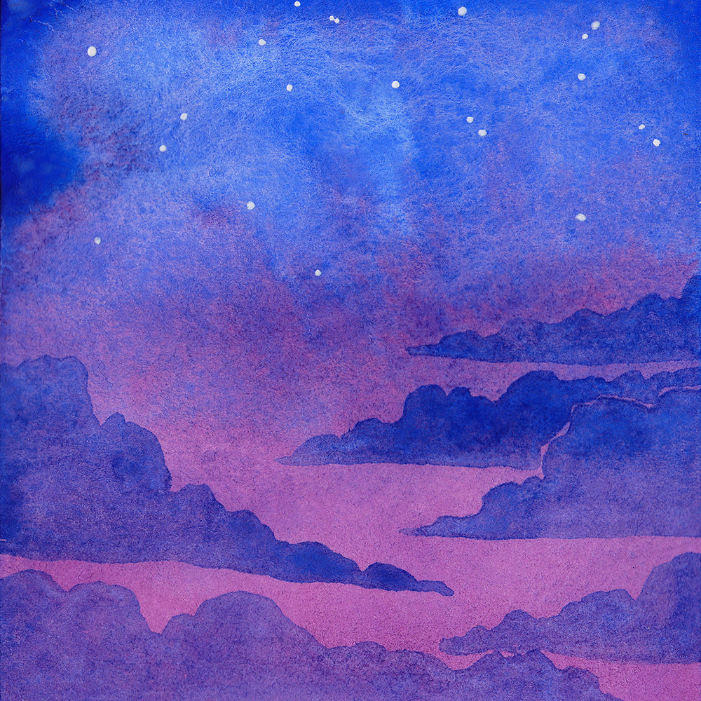 Purple and Blue Twiglight Sky Original Watercolor Painting Inktober Day 1