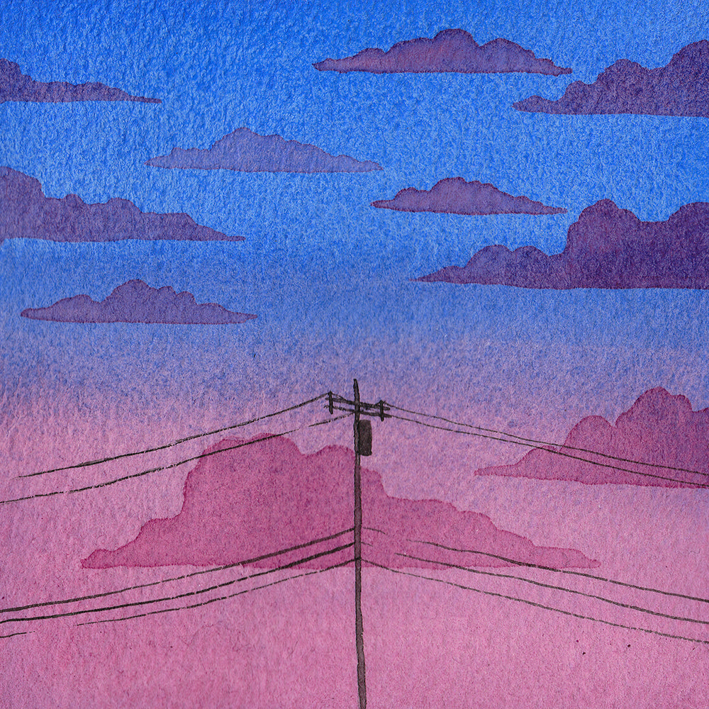 Purple and Blue Sunset Sky - Original Watercolor Painting Inktober Day 11