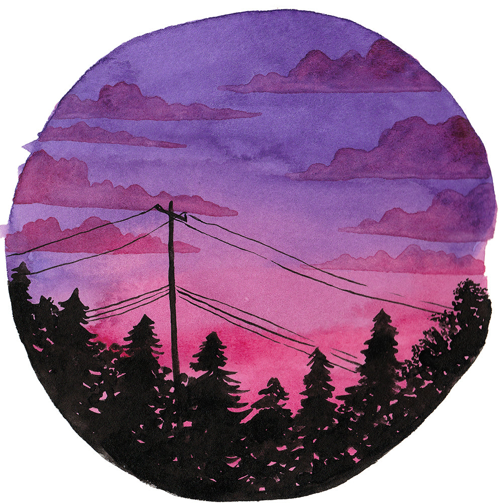 Purple and Pink Sunset Sky - Original Watercolor Painting Inktober Day 2