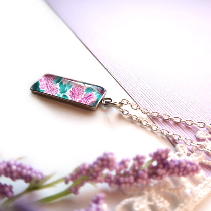 Purple Chrysanthemums Miniature Watercolor Flower Necklace