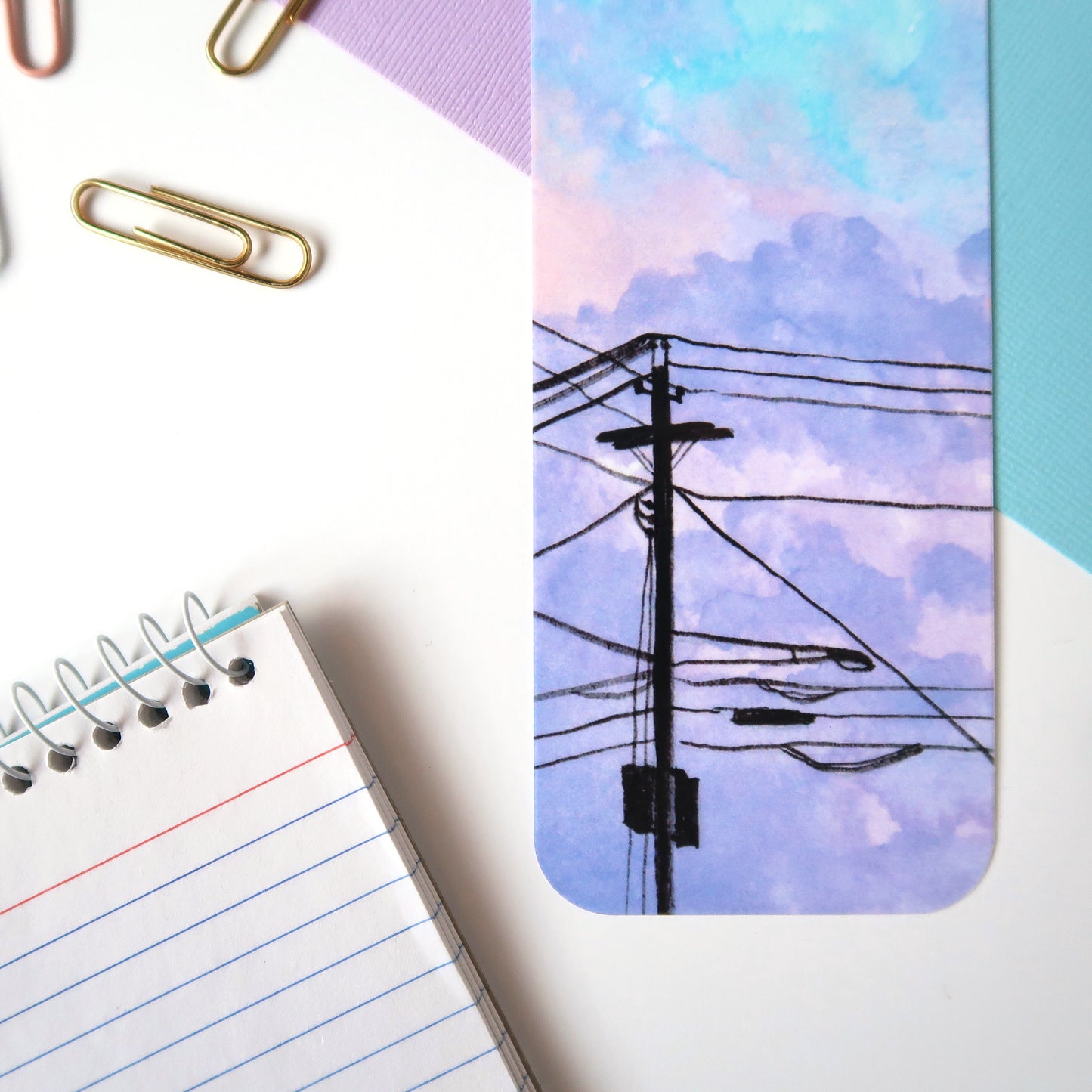 Purple Clouds and Powerlines Sky Bookmark