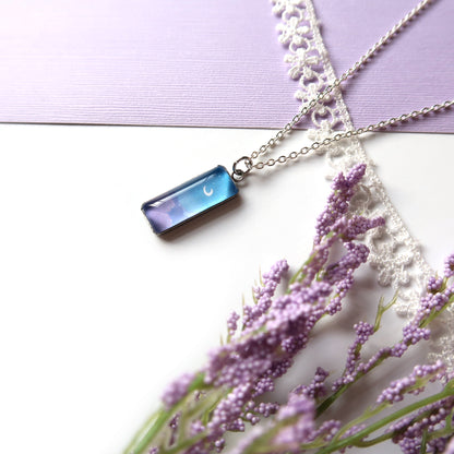 Night Sky With Purple Clouds Miniature Watercolor Necklace