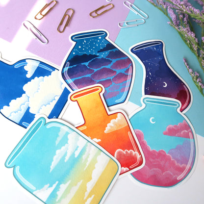 Blue and Yellow Morning Sky Jar Glossy Vinyl Die Cut Sticker