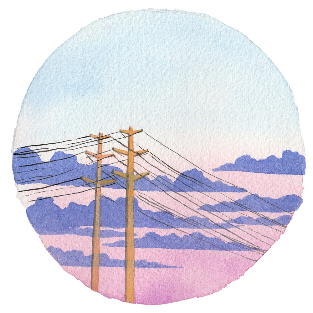 Soft Pink and Blue Sunset - Original Watercolor Painting Inktober Day 25