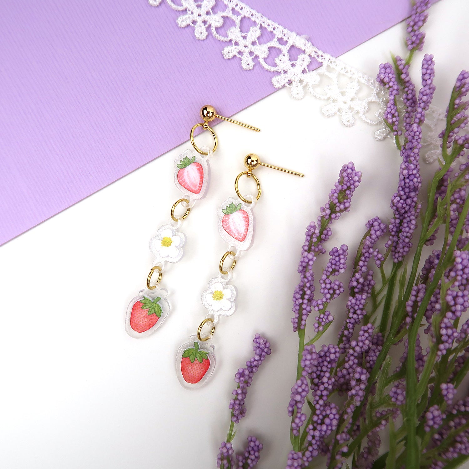 Glass Bead Strawberry Dangle Earrings