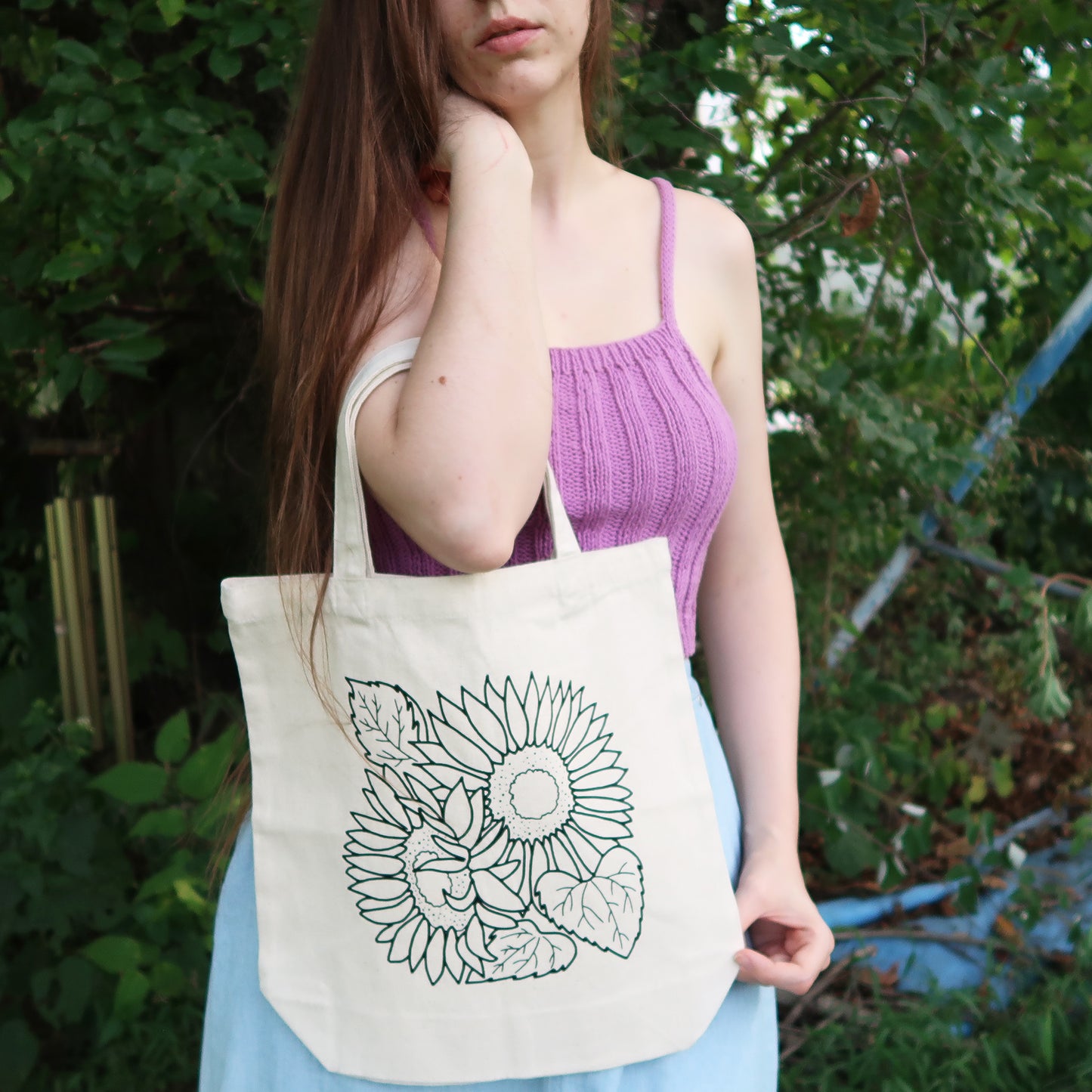 Sunflowers Minimalist Canvas Tote Bag - No Pockets