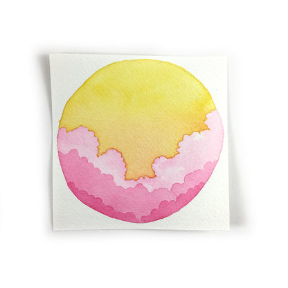 Yellow and Pink Sunrise Sky - Original Watercolor Painting Inktober Day 10