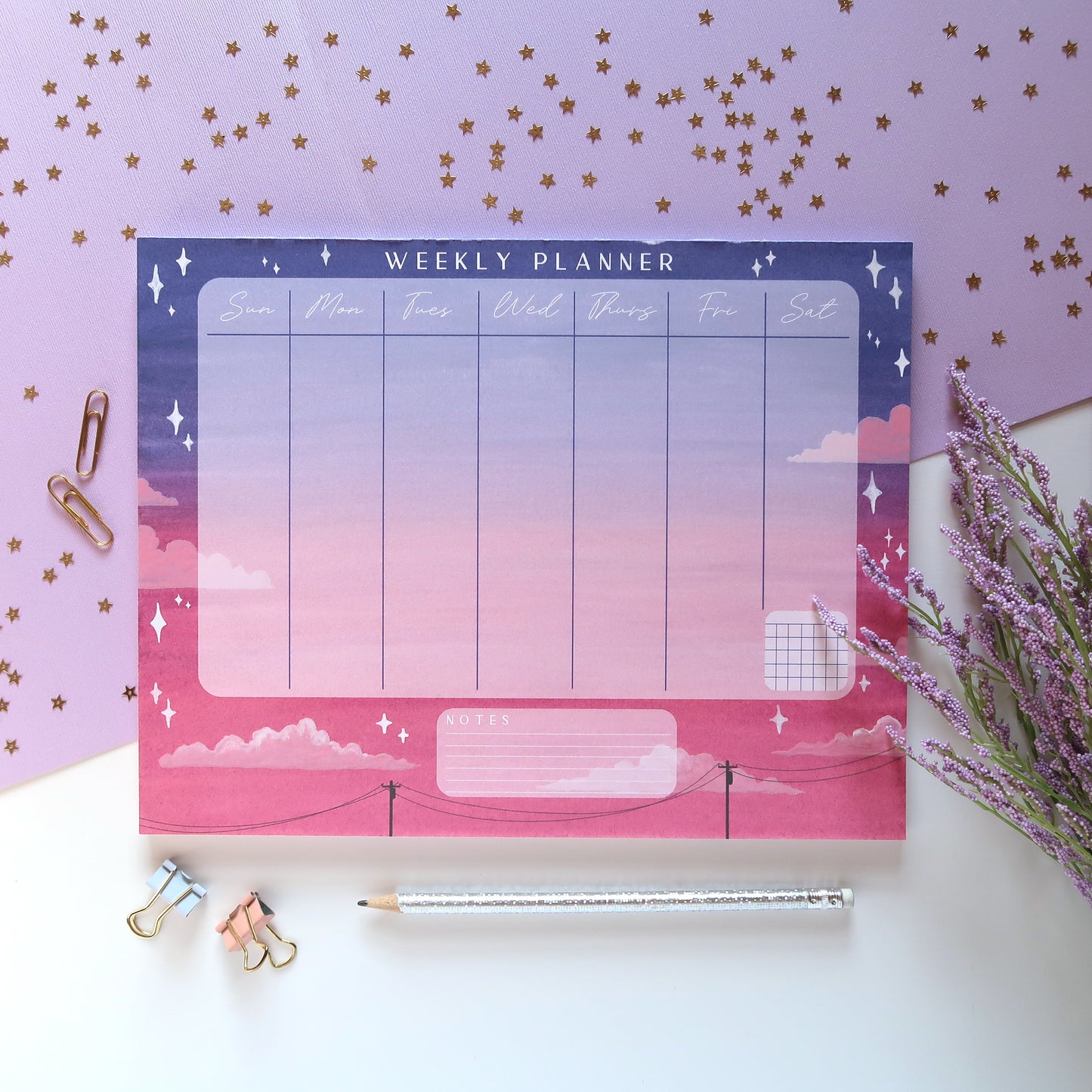 Purple and Pink Sunset Sky Weekly Planner - Stationery