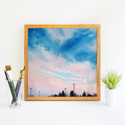 Pink and Blue Sky - Watercolor Art Print