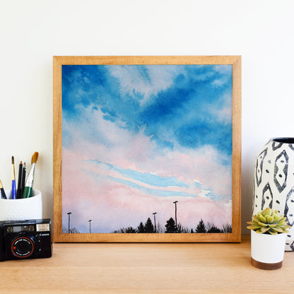 Pink and Blue Sky - Watercolor Art Print
