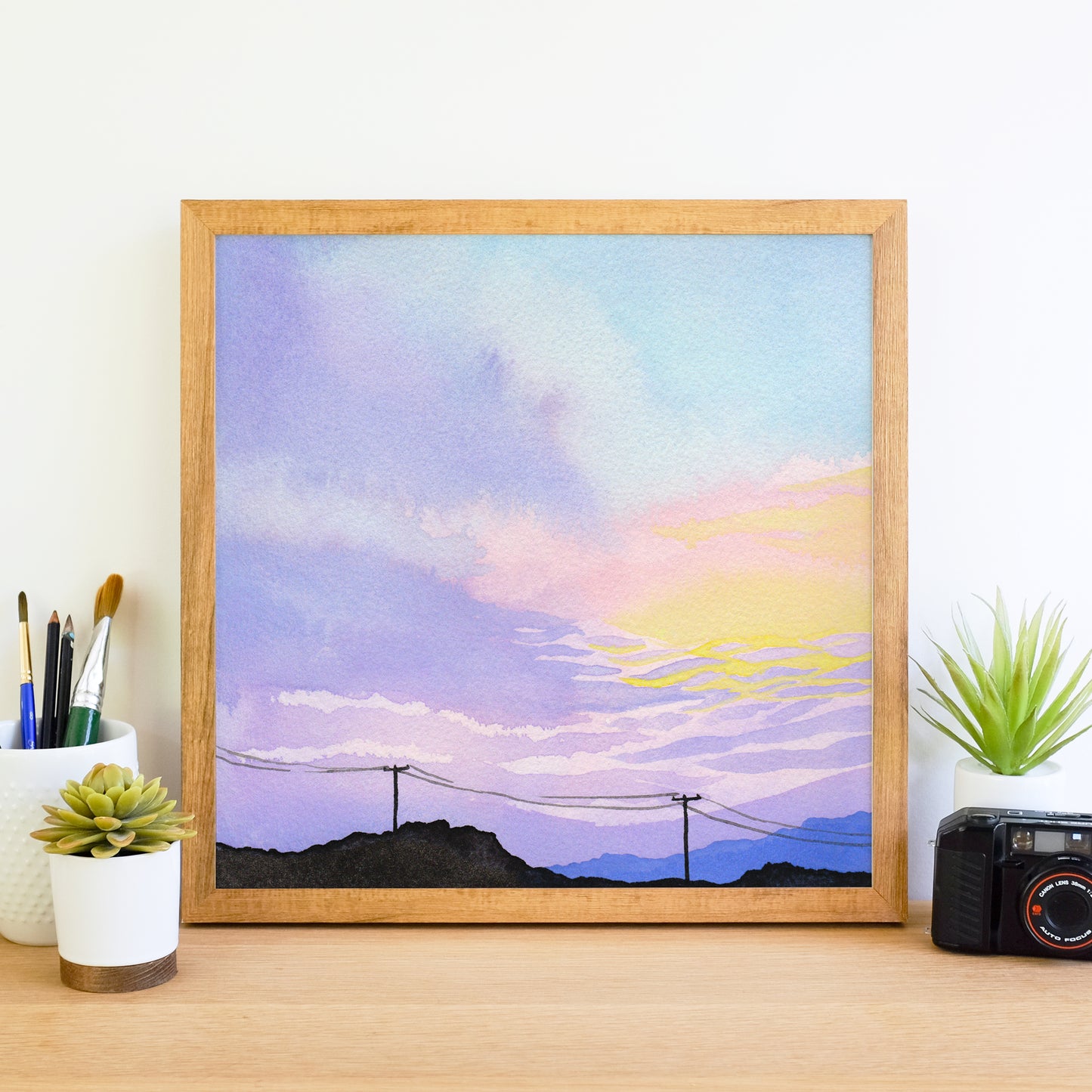 Pastel Mountain Sunset - Watercolor Sky Art Print