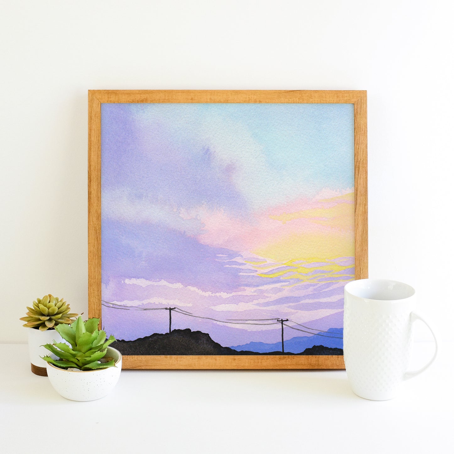 Pastel Mountain Sunset - Watercolor Sky Art Print
