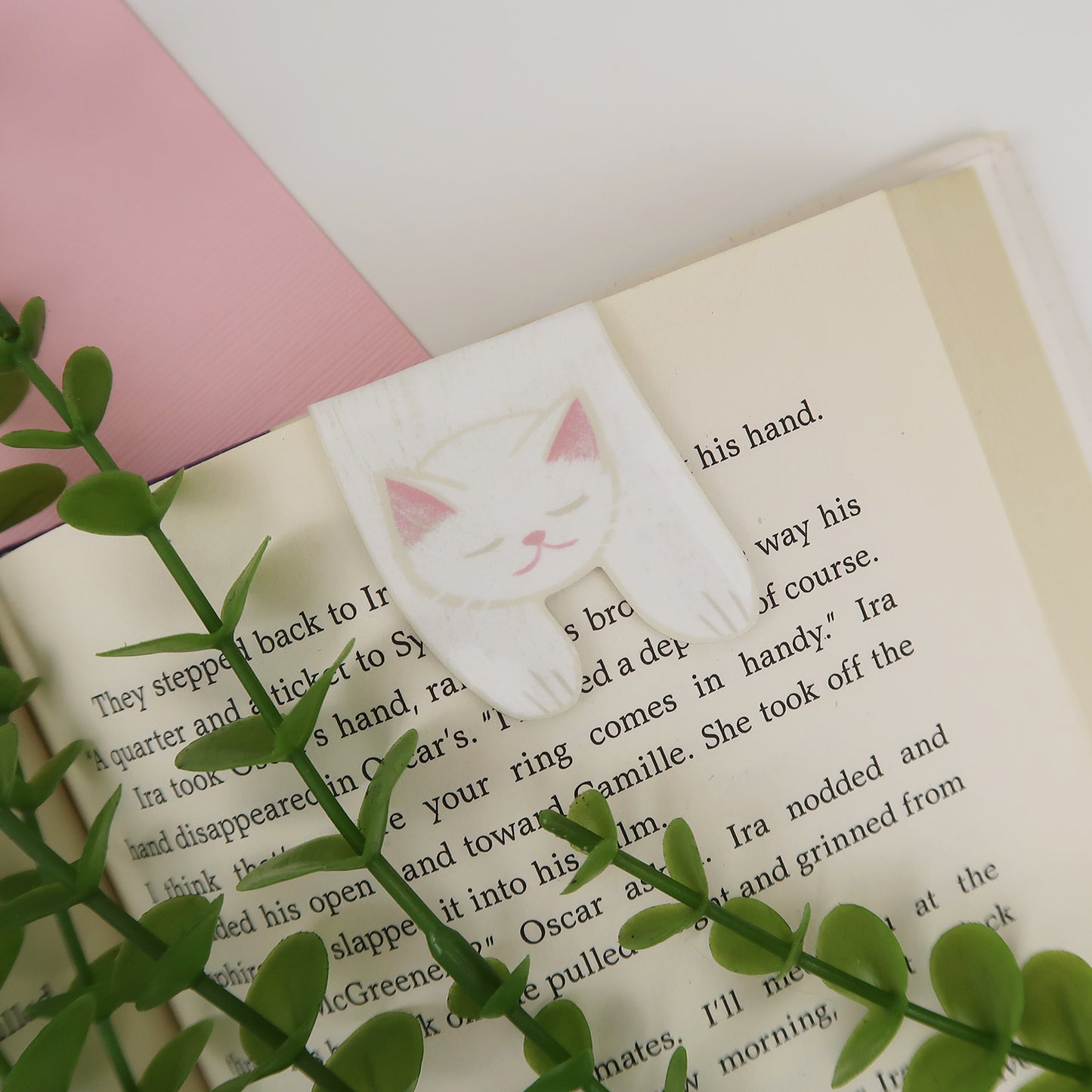 White Cat Foldover - Magnetic Bookmark